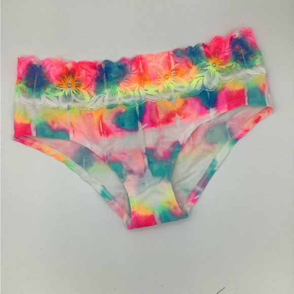 PINK Victoria's Secret Other - New Victoria’s Secret PINK Lace Trim Hipster Panties - Large - Rainbow Tie Dye